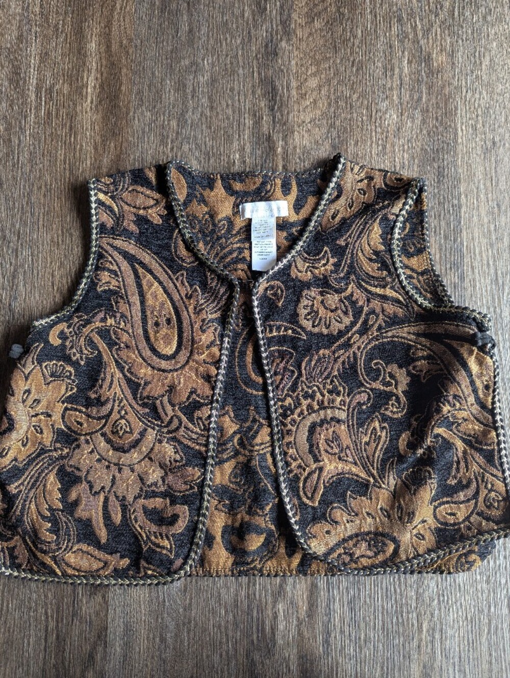 House of Harlow 1960 Paisley Braided-Trim Vest in Brown and Black